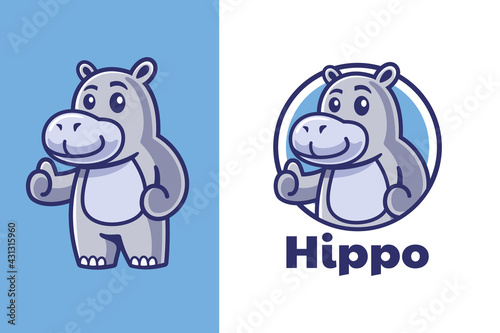 Thumbs up Hippo Mascot Logo Design