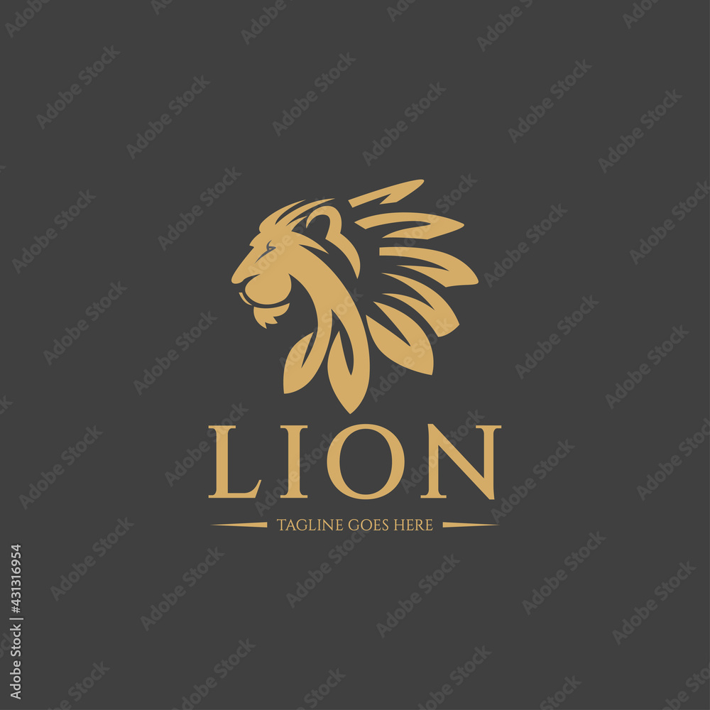 Herbal lion logo design template. Vector illustration