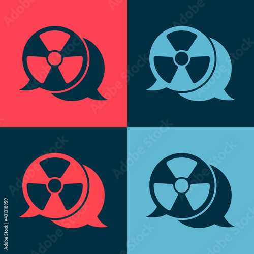 Pop art Radioactive icon isolated on color background. Radioactive toxic symbol. Radiation Hazard sign. Vector