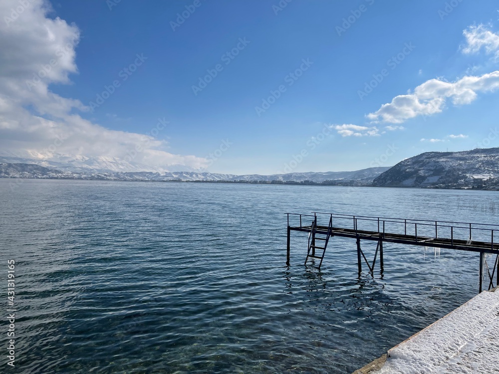 pier on lake Ohrid during winter