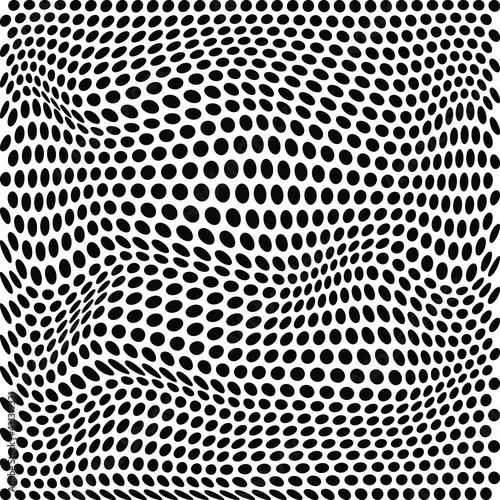 abstract black and white background template dotted morphing halftone wave design, op art