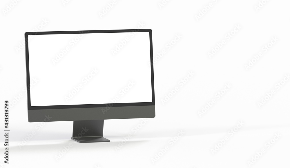 Computer display with blank white screen 3d