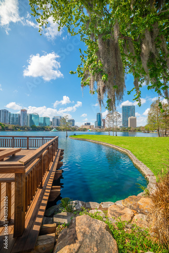 Lake Eola park in Orlando on a sunny day