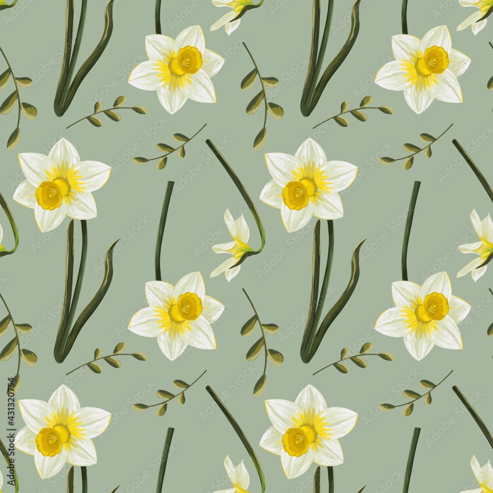 Floral seamless pattern with daffodil flowers Floral seamless pattern with daffodil flowers