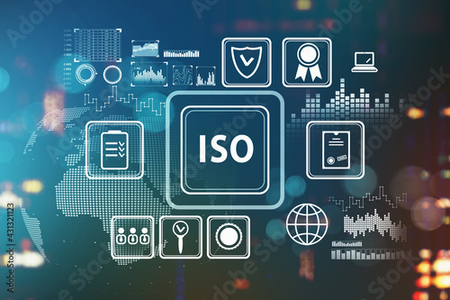Iso icons quality standard certified certificate assurance for business control concept.
