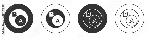 Black Subsets, mathematics, a is subset of b icon isolated on white background. Circle button. Vector