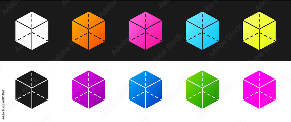 Set Geometric figure Cube icon isolated on black and white background. Abstract shape. Geometric ornament. Vector Set Geometric figure Cube icon isolated on black and white background. Abstract shape. Geometric ornament. Vector