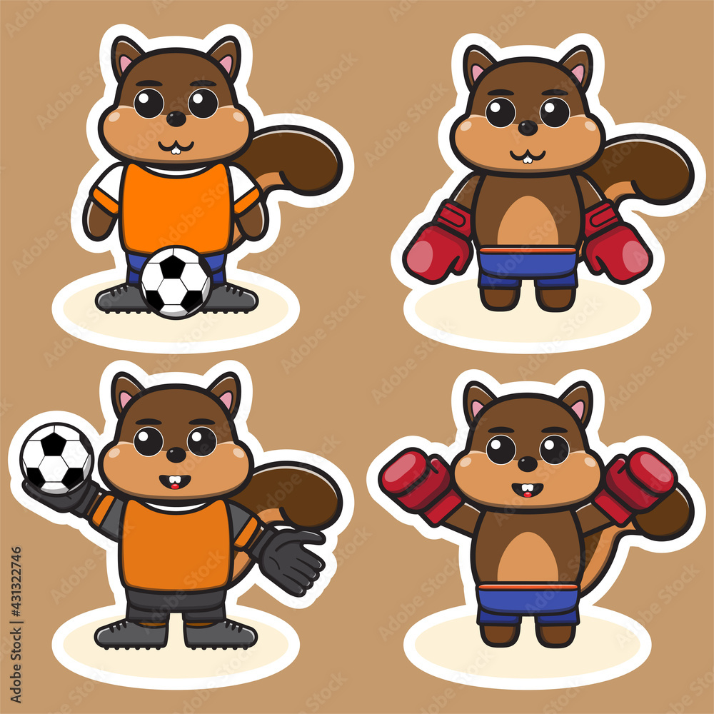 Vector illustration of cute Squirrel Boxing and Football cartoon. Cute Squirrel expression character design bundle. Good for icon, logo, label, sticker, clipart. Vector illustration of cute Squirrel Boxing and Football cartoon. Cute Squirrel expression character design bundle. Good for icon, logo, label, sticker, clipart.