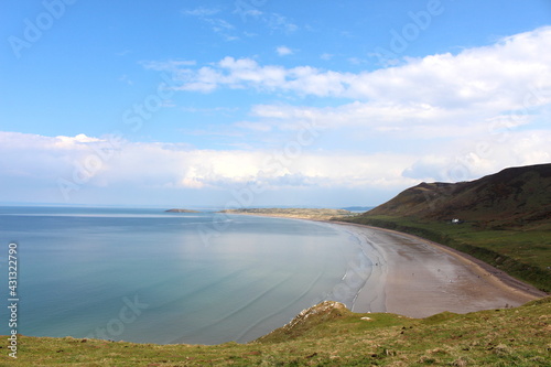 A photograph of the view at Rhossili Bay, on the Gower peninsula, Wales, UK