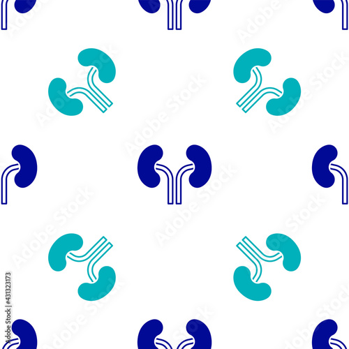 Blue Human kidneys icon isolated seamless pattern on white background. Vector