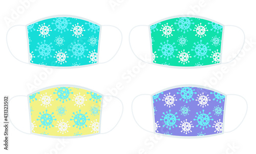 4 main color Solid Surgical masks in isolated vector.