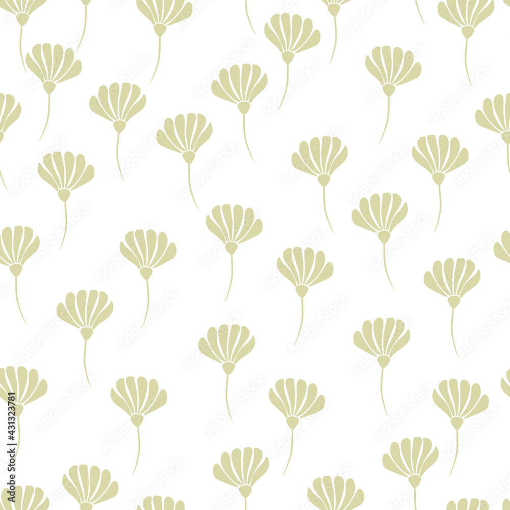Obraz premium Isolated nature abtract seamless pattern with hand drawn beige flowers silhouettes print. White background.