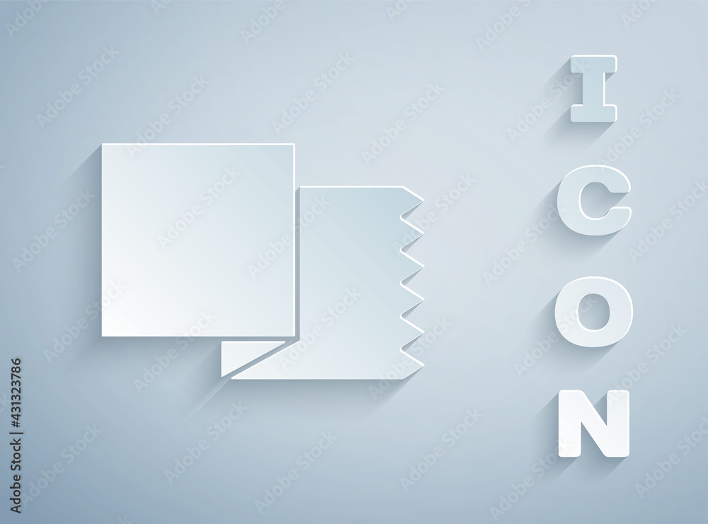 Paper cut Textile fabric roll icon isolated on grey background. Roll, mat, rug, cloth, carpet or paper roll icon. Paper art style. Vector Paper cut Textile fabric roll icon isolated on grey background. Roll, mat, rug, cloth, carpet or paper roll icon. Paper art style. Vector
