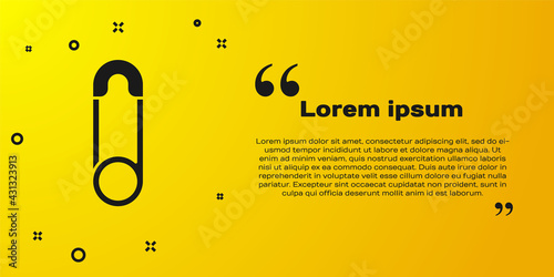 Black Classic closed steel safety pin icon isolated on yellow background. Vector