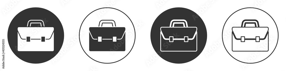 Black Briefcase icon isolated on white background. Business case sign. Business portfolio. Circle button. Vector Black Briefcase icon isolated on white background. Business case sign. Business portfolio. Circle button. Vector