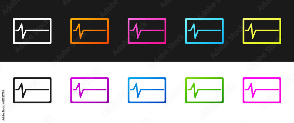 Set Beat dead in monitor icon isolated on black and white background. ECG showing death. Vector Set Beat dead in monitor icon isolated on black and white background. ECG showing death. Vector