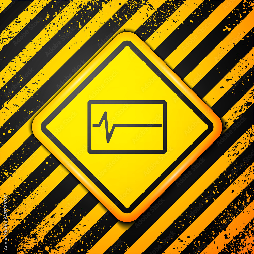 Black Beat dead in monitor icon isolated on yellow background. ECG showing death. Warning sign. Vector Black Beat dead in monitor icon isolated on yellow background. ECG showing death. Warning sign. Vector