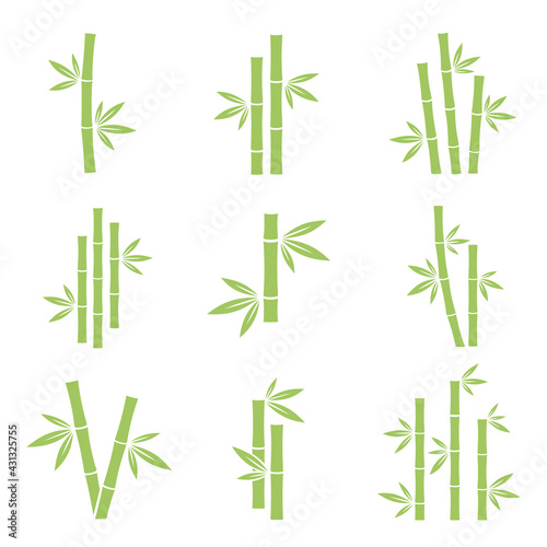 Image of bamboo in green tones on a white background