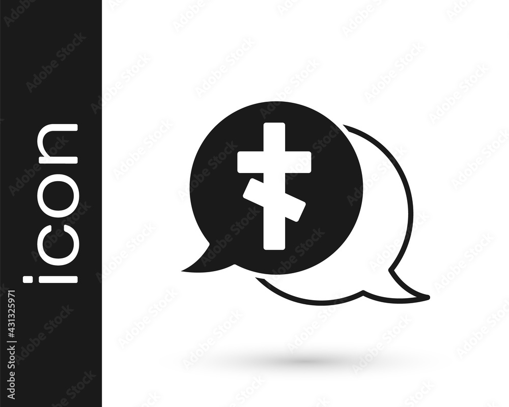 Fototapeta premium Black Grave with cross icon isolated on white background. Vector