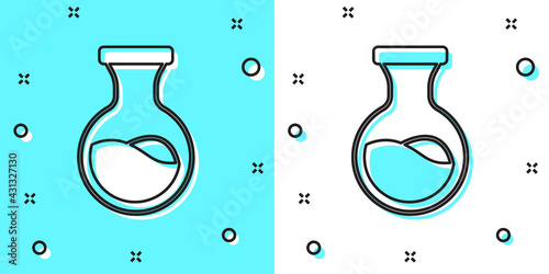 Black line Test tube and flask chemical laboratory test icon isolated on green and white background. Laboratory glassware sign. Random dynamic shapes. Vector