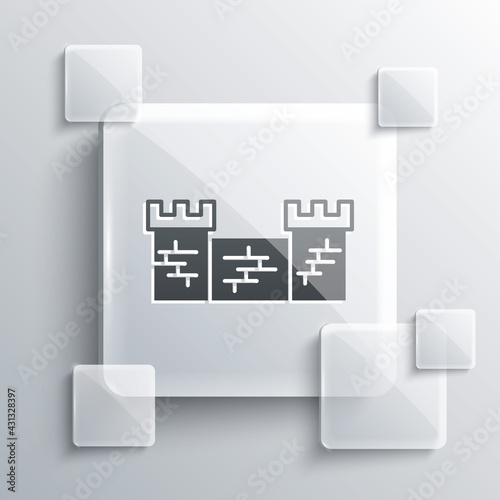 Grey Great wall of China icon isolated on grey background. Square glass panels. Vector