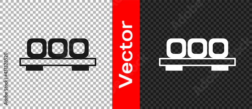 Black Sushi on cutting board icon isolated on transparent background. Asian food sushi on wooden board. Vector