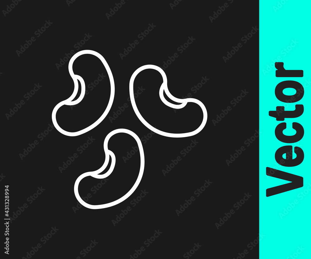 Fototapeta premium White line Beans icon isolated on black background. Vector