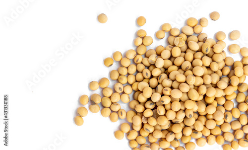 Pile of Soybeans isolated on white background, top view