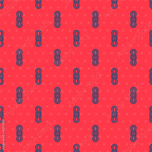 Blue line Climber rope icon isolated seamless pattern on red background. Extreme sport. Sport equipment. Vector