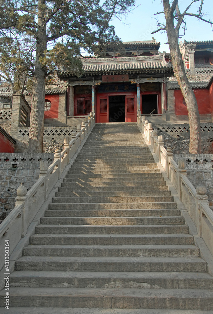 Jinci Temple near Taiyuan, Shanxi , China. A stone staircase leading to a building within the grounds of Jinci Temple, the most important temple complex in Shanxi Province. Jinci Temple near Taiyuan, Shanxi , China. A stone staircase leading to a building within the grounds of Jinci Temple, the most important temple complex in Shanxi Province.