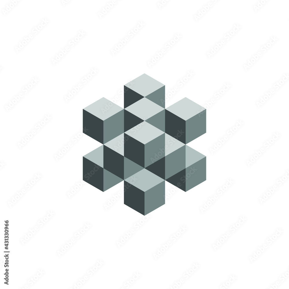 Obraz premium Square Cube Logo - block element perspective geometric abstract design vector line art geometry shape grid mosaic