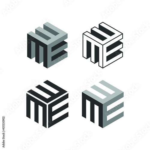Square Cube Logo collection set bundle - block element perspective geometric abstract design vector line art geometry shape grid mosaic