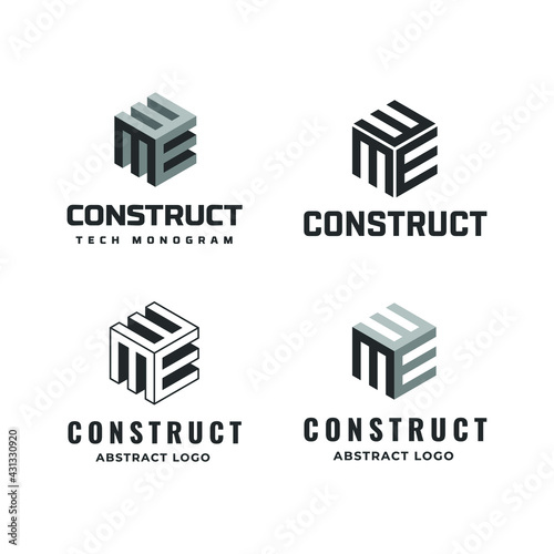 Square Cube Logo collection set bundle - block element perspective geometric abstract design vector line art geometry shape grid mosaic