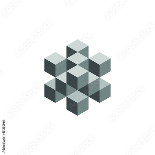 Square Cube Logo - block element perspective geometric abstract design vector line art geometry shape grid mosaic