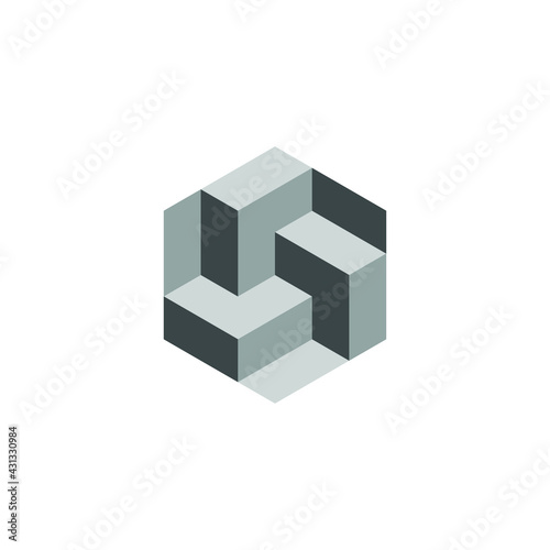 Square Cube Logo - block element perspective geometric abstract design vector line art geometry shape grid mosaic