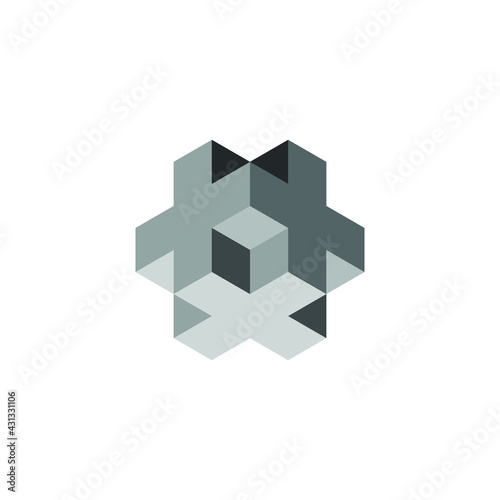 Square Cube Logo - block element perspective geometric abstract design vector line art geometry shape grid mosaic