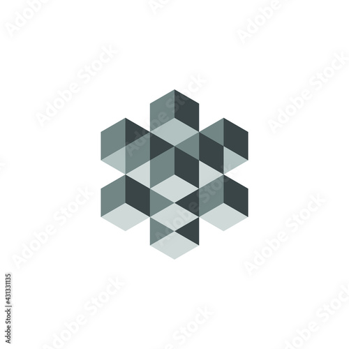 Square Cube Logo - block element perspective geometric abstract design vector line art geometry shape grid mosaic