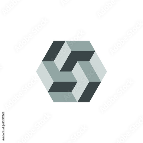 Square Cube Logo - block element perspective geometric abstract design vector line art geometry shape grid mosaic