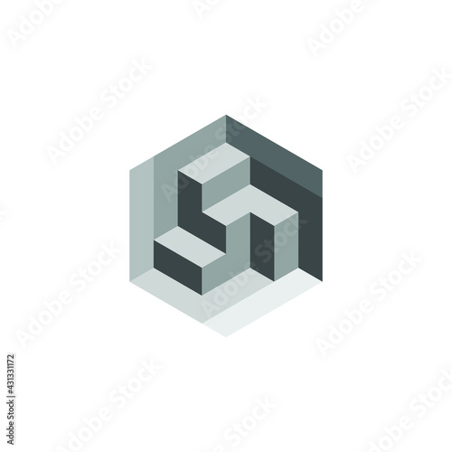 Square Cube Logo - block element perspective geometric abstract design vector line art geometry shape grid mosaic