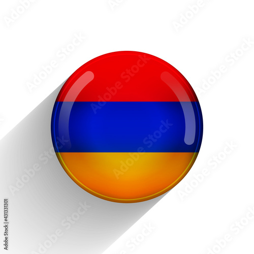 Glass light ball with flag of Armenia. Round sphere, template icon. Armenian national symbol. Glossy realistic ball, 3D abstract vector illustration highlighted on a white background. Big bubble