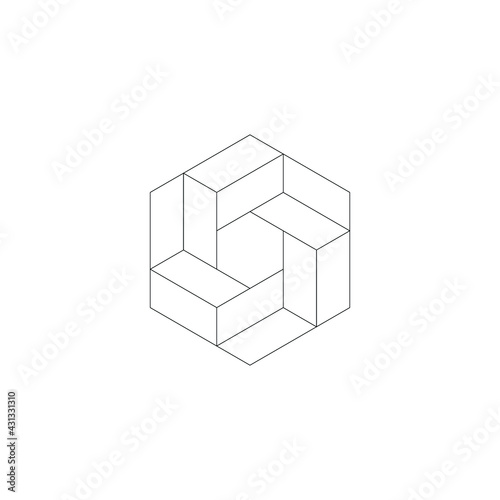 Square Cube Logo - block element perspective geometric abstract design vector line art geometry shape grid mosaic