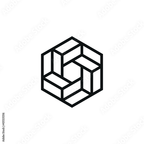 Square Cube Logo - block element perspective geometric abstract design vector line art geometry shape grid mosaic