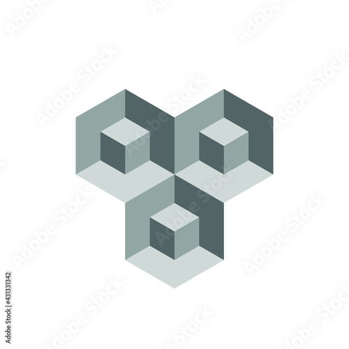 Square Cube Logo - block element perspective geometric abstract design vector line art geometry shape grid mosaic