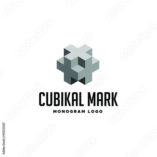 Square Cube Logo - block element perspective geometric abstract design vector line art geometry shape grid mosaic