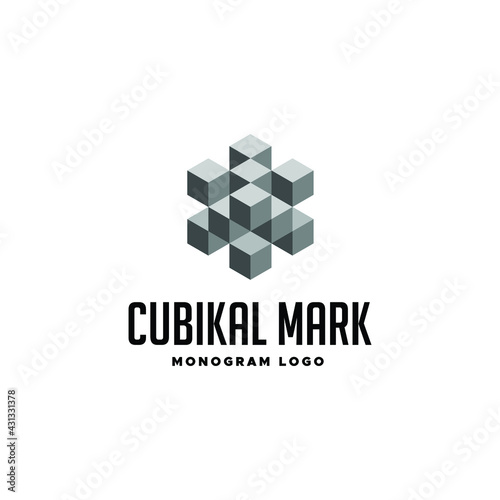 Square Cube Logo - block element perspective geometric abstract design vector line art geometry shape grid mosaic