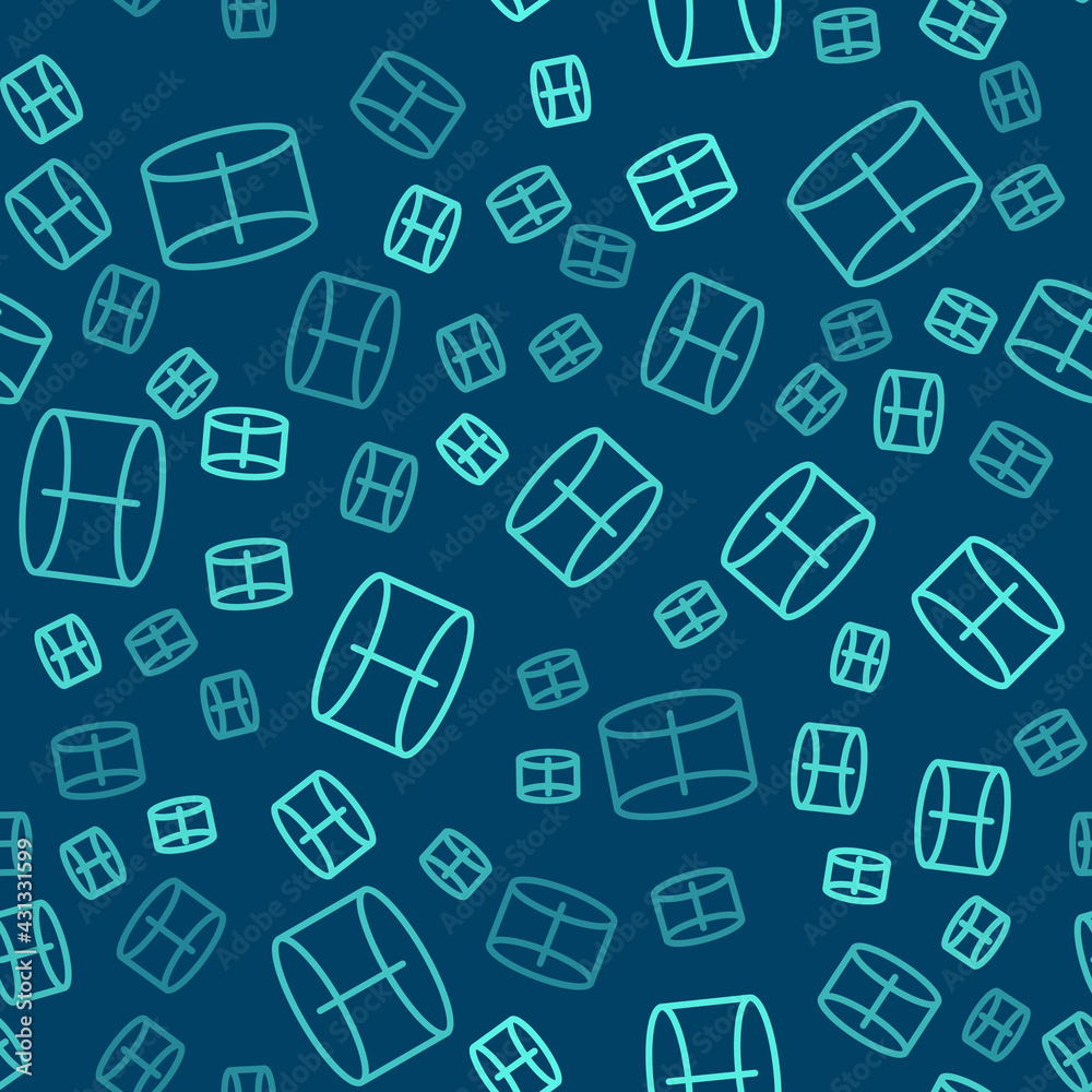 Green line Geometric figure Cylinder icon isolated seamless pattern on blue background. Abstract shape. Geometric ornament. Vector Green line Geometric figure Cylinder icon isolated seamless pattern on blue background. Abstract shape. Geometric ornament. Vector