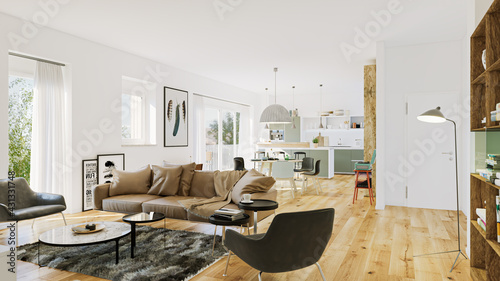 modern luxury european apartment loft with scandinavian furniture design photo