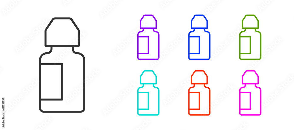 Black line Eye drop bottle icon isolated on white background. Set icons colorful. Vector