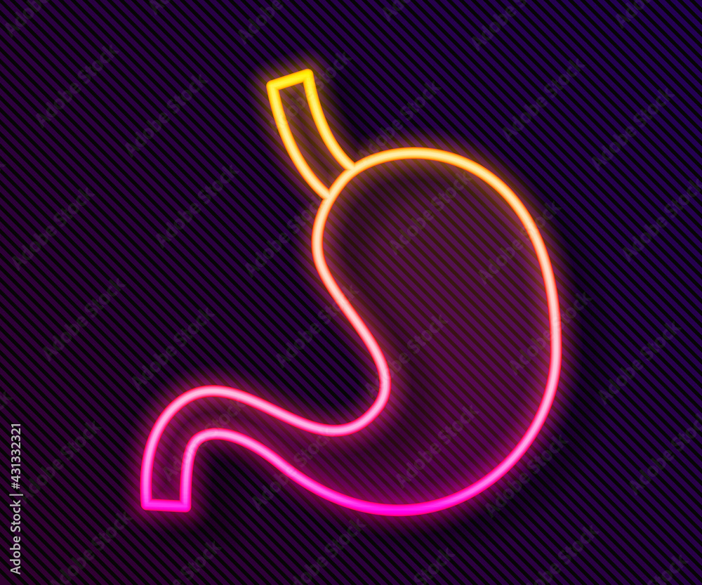 Glowing neon line Human stomach icon isolated on black background. Vector Glowing neon line Human stomach icon isolated on black background. Vector