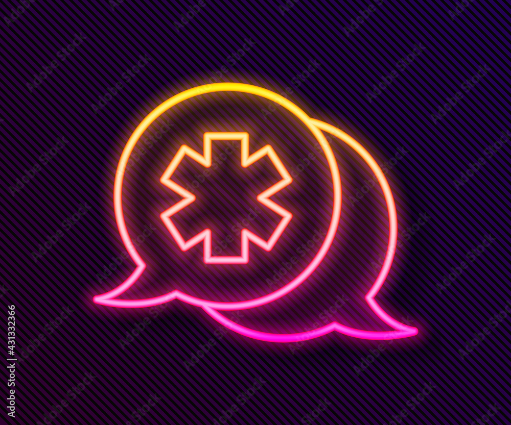 Glowing neon line Dialogue with the doctor icon isolated on black background. Doctor and patient dialog. Consulting about medical health services. Vector